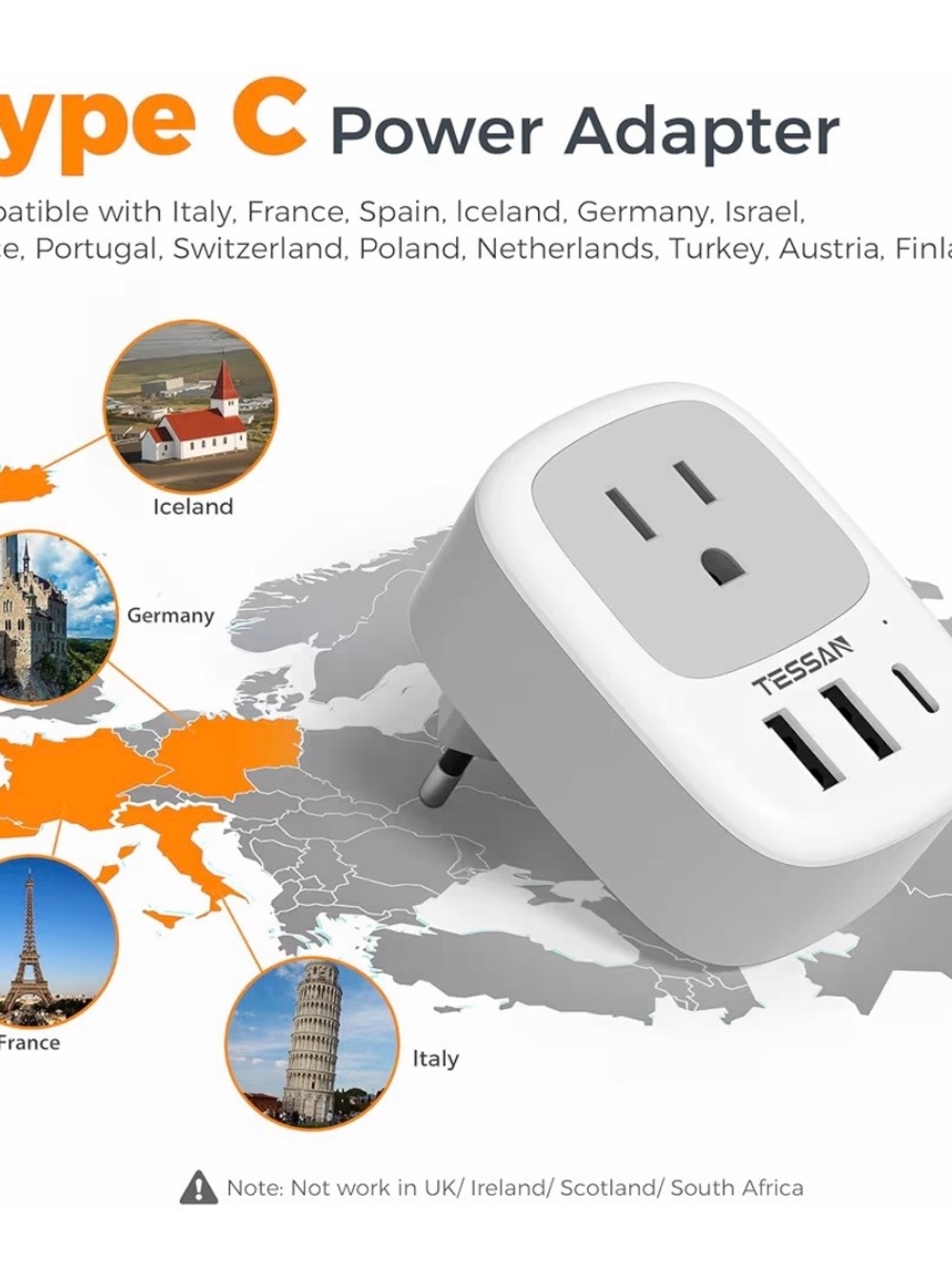 White Type C Power Adapter with Dual USB Ports